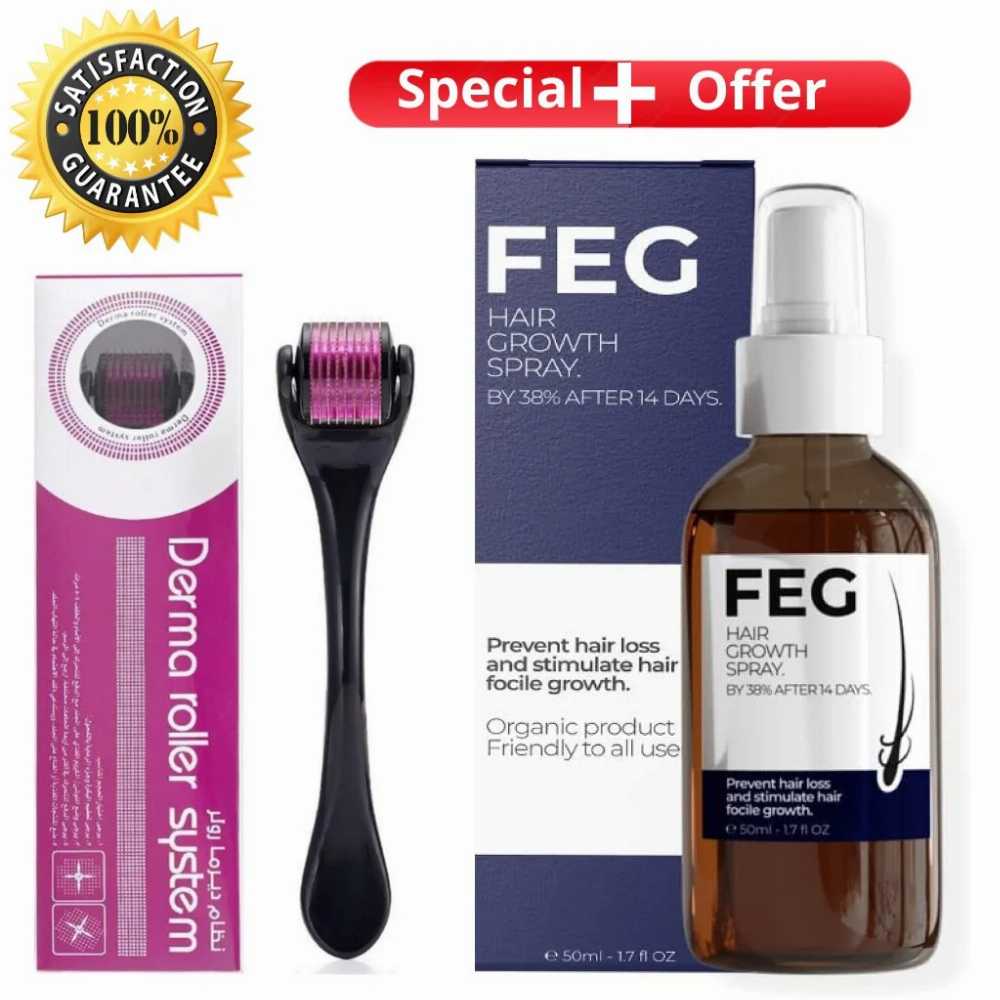 💆 Pack of 2 FEG Hair Growth Spray + Derma Roller | Hair Care Kit for Men & Women ✨